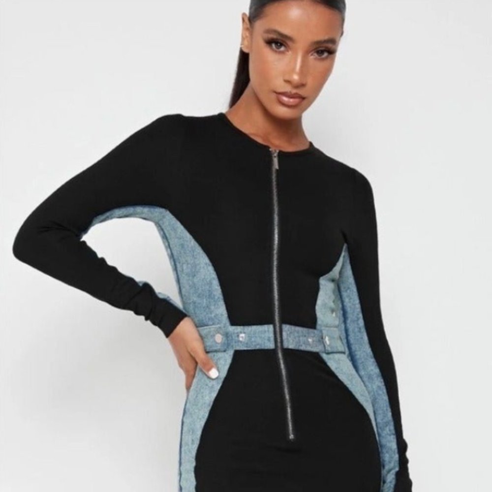 Maniere De Voir: Black Dress with Denim - Picture 3 of 3
